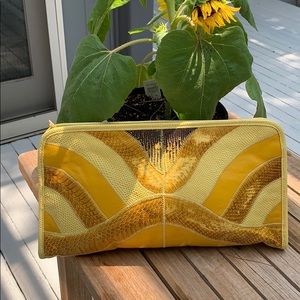 Sunny Yellow Snakeskin & Leather Clutch w/ Strap